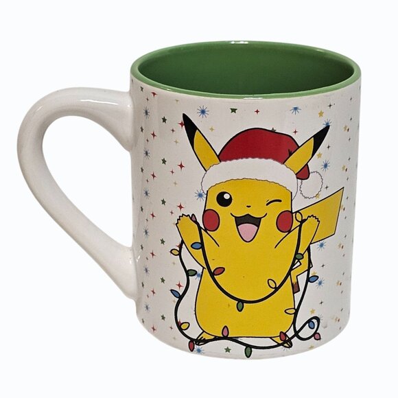 2021 Nintendo Pokémon Pikachu Santa Hat Coffee Mug Cup Christmas Stars Lights - Picture 1 of 10